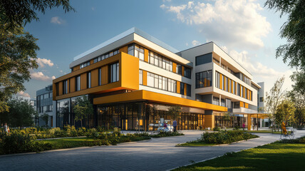 Obraz premium A modern maternity hospital building with welcoming design and vibrant colors