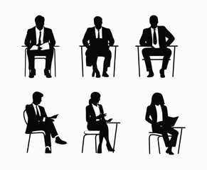 Fototapeta premium Business people sitting men and women silhouette EPS vector template