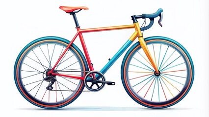 Fototapeta premium A stylized illustration of a modern road bike in vibrant colors, set against a clean white background, perfect for cycling-themed designs and promotional materials.