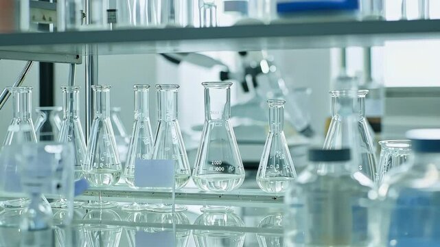 Empty Glass Laboratory Equipment in a Modern Research Facility, Ready for Scientific Experiments