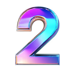 Hologram metallic 2 number alphabet balloon Realistic 3D on white background. Generative AI