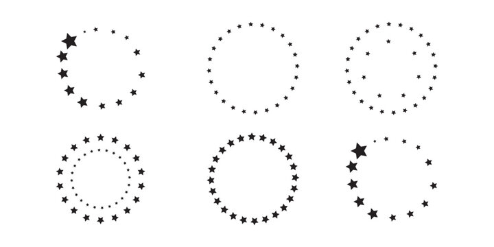 Star circle. Round frames with stars for badge, emblem and seal. Circular rating icons with fave five pointed silhouette star, award vector sign set