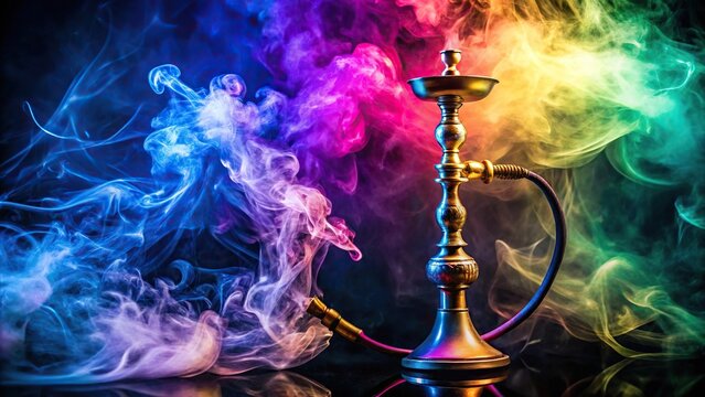 Colorful smoke from hookah pipe on dark background