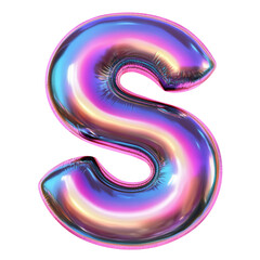 Hologram metallic S alphabet balloon Realistic 3D on white background. Generative AI