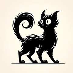 Halloween Scary Black Cat Silhouette Illustration
