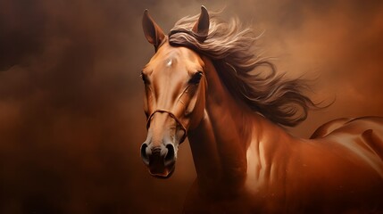 Fototapeta premium portrait of a horse on brown background.