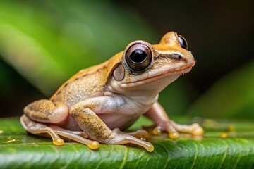 Obraz premium Common coqui Eleutherodactylus coqui frog sitting on a leaf with a blurred background