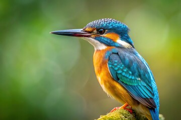 Fototapeta premium Common kingfisher perched on blurred background at a tilted angle