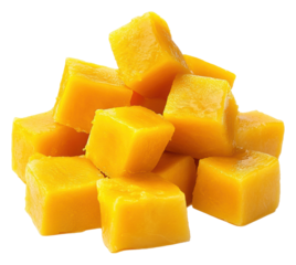 PNG Freshly cut mango cubes stacked on a white surface