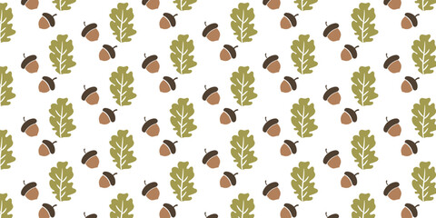 Wzór w żołędzie i liście. Tapeta jesienna.