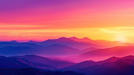 Fototapeta premium A vibrant sunset over mountain range with sky glowing beautifully