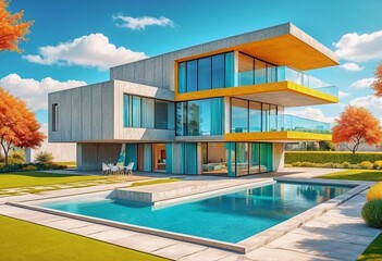 Fototapeta premium ultra realistic house with a swimming pool. AI generated illustration