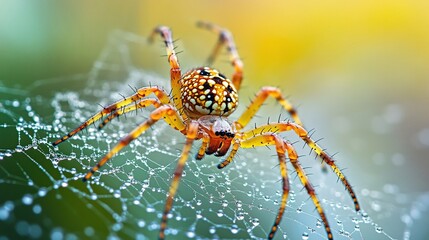 Close-up of a spiders intricate web