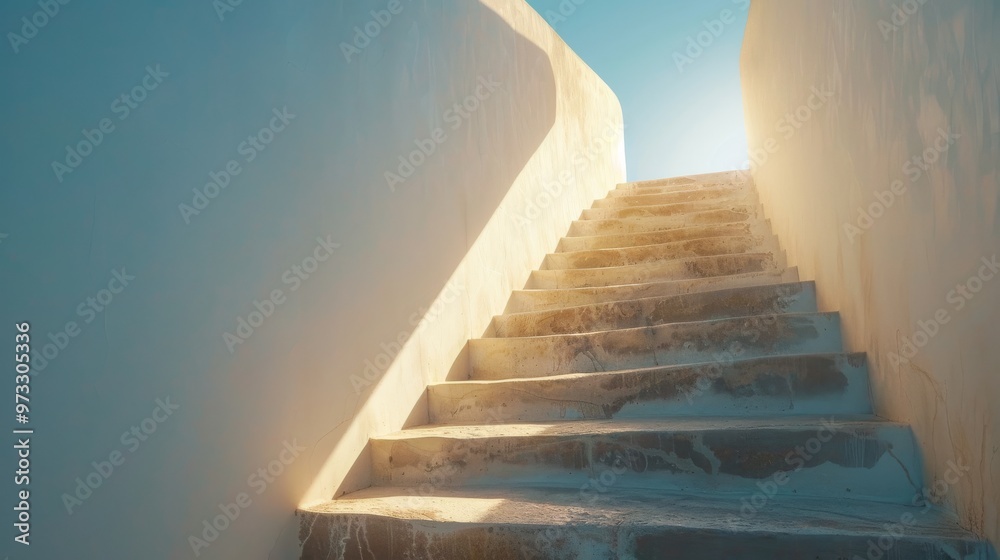 Poster stairway to the sky with light at the summit close-up photo with clean background