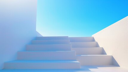 Steps rising into the serene blue sky with glowing light above Close-up photo with clean background