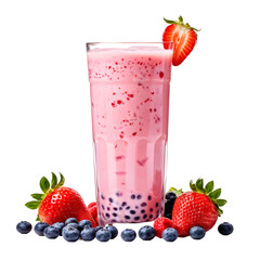 smoothie with strawberries and blueberries isolated on a transparent  background