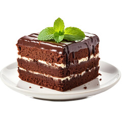 chocolate cake with mint  isolated on a transparent  background