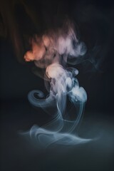 A mystical mist with swirling smoke in dark and light symphony. The mist is creating an abstract dance of fog and light on the floor. 
