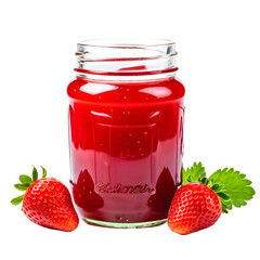 Strawberry jam in glass jar isolated on a  transparent background