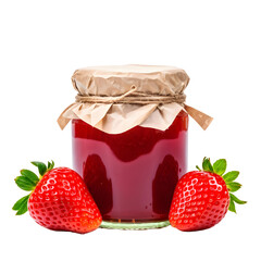 Strawberry jam in glass jar isolated on a  transparent background