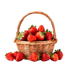 strawberries in a basket on a isolated on a transparent background