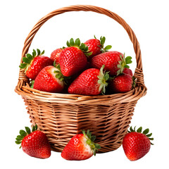 strawberries in a basket on a isolated on a transparent background