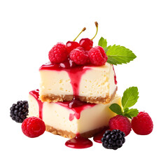 cheesecake with berries isolated on a transparent  background