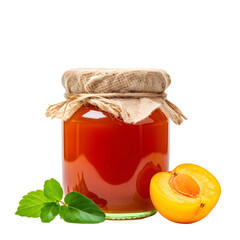 Apricot  jam in glass jar isolated on a transparent background 
