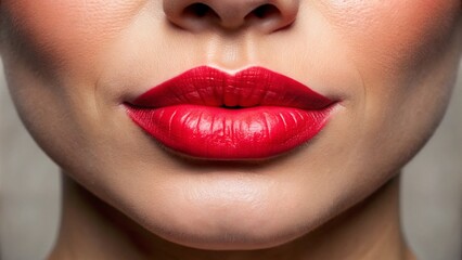 Fototapeta premium Close-up comparison of a woman's lips, showcasing a smoother, more defined cupid's bow and reduced wrinkles after a rejuvenating cosmetic treatment.