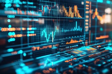 Fototapeta premium A finance-themed background featuring analysis charts and stock market data in a business context.