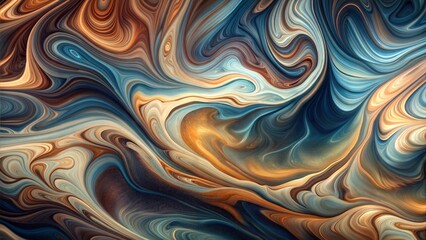 Abstract Fluid Waves in Bronze and Blue