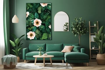 Lush Green Floral Poster for Modern Bohemian Living Room Decor with Vibrant Forest Greenery