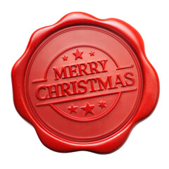 Red Merry Christmas Seal Stamp Isolated on White Transparent Background, PNG Element