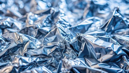 A close up shot of crumpled silver aluminum foil with a shiny and reflective surface resembling a textured metal paper perfect for gift wrapping or adding a glitter effect to a creative project