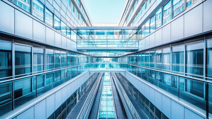 Modern hospital campus with multiple buildings connected by glass walkways