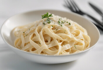 Delicious pasta food Fettuccine alfredo isolated on white background