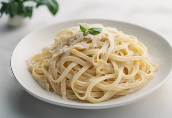 Delicious pasta food Fettuccine alfredo isolated on white background
