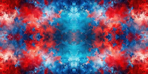 Abstract painting in red and blue colors with a symmetrical design