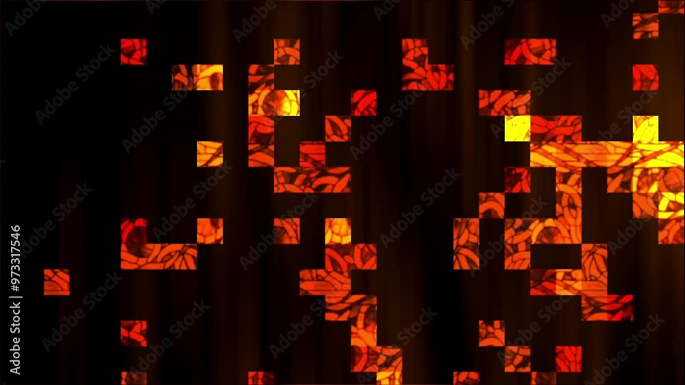 Aufkleber fiery red and orange squares with pixelated effect on a dark background, abstract autumn design