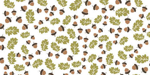 Tło w żołędzie i liście. Jesienna tapeta.  © EmBer_graphic