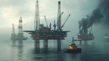 Obraz premium Oil platform drilling operation in full swing, showcasing industrial activity