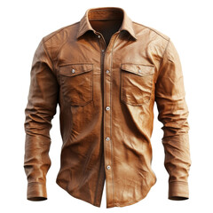 Stylish brown leather shirt for casual occasions isolated transparent