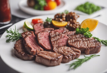 Fresh beef food Churrasco on plate isolated white background