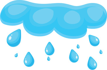 Cartoon illustration of a blue cloud dropping water drops, isolated on a white background