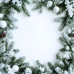 Obraz premium Romantic Christmas winter decoration with fir branches and snow.