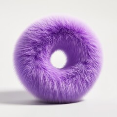 Abstract fluffy purple 3D ring shape with soft fur texture, isolated on white background, futuristic design
