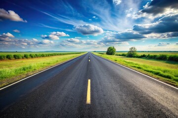 Fototapeta premium car, transportation, travel, direction, landscape, horizon, black, concrete, highway, texture, A long shot of a black asphalt road with a smooth surface stretching into the distance