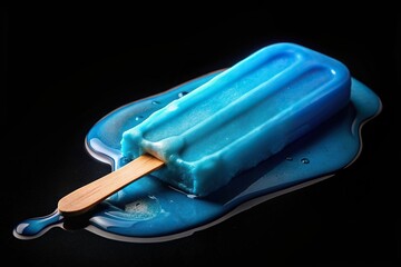 cold, indulgence, close-up, tasty, wide-angle, dripping, treat, food, melted, popsicle, abstract, Blue melted popsicle ice cream on a black background captured with a wide angle lens