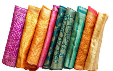 Traditional Sarees on white background,png