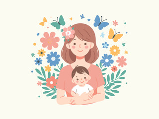  Mother Holding Baby Illustration